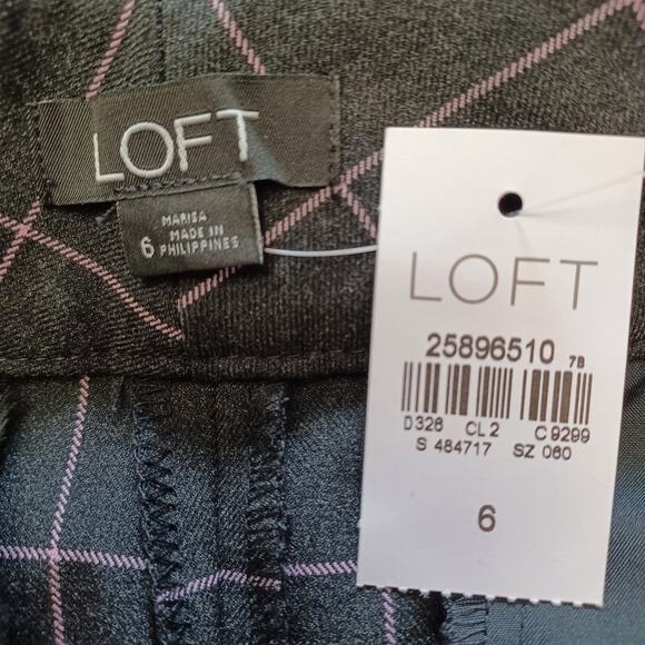 LOFT Marisa Slim Leg Career Dress Pant Women's Size 6 Gray Pink Windowpane NEW - Picture 8 of 10